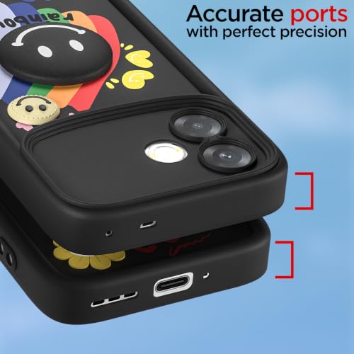 Image of Pikkme Back Cover for Oppo F33 Pro 5G | Soft Silicone| Cute Rainbow Smile & 3D Cartoon Flower Design | Shockproof Raised Camera Protection Bumper Case (Black)