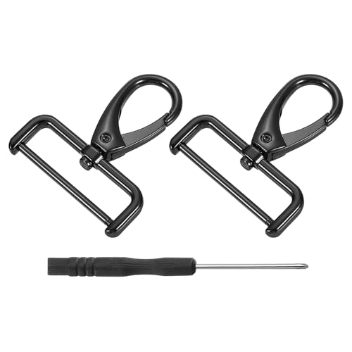 QUARKZMAN 2Stück Karabinerhaken 38mm(1 1/2') D Ring Abnehmbarer Karabiner Schlüsselanhänger Metall Karabiner Klauen Verschluss Haken mit Drehgelenk mit Schraubendreher Schwarz