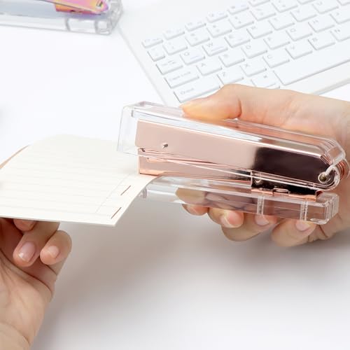 NaSumeBasics Clear Stapler with Staples Rose Gold Standard Manual Stapler and 1000 26/6 Staples for Desk Home School Office Stationery Supplies Accessories Decoration (Rose Gold) - Thumbnail 5