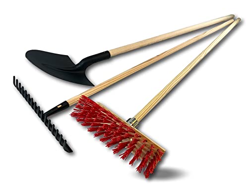 Ensemble rateau + Pelle maçon + Balai cantonnier PVC 32 cm | Manches Bois | Ratisser Nettoyer Charger déplacer | Sable graviers Terre | Jardinage Maçonnerie...