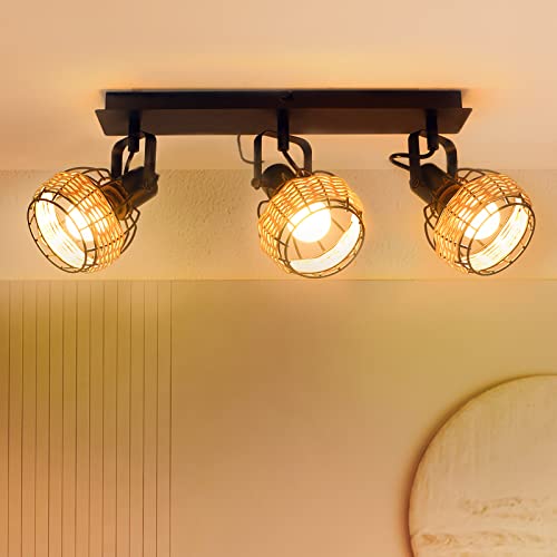 EUPYTE Rattan Deckenstrahler 3 Flammig Cover