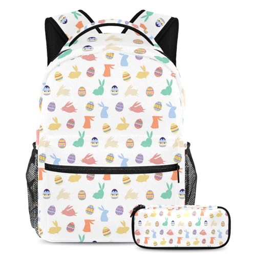 Sac à dos lapin de Pâques multicolore 40cm avec trousse assortie pour écolier