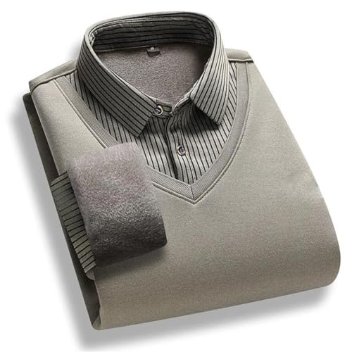 Men's Fleece Lined Sweater Polo Collar Pullover Tops Fake Two Piece Business Pullovers Thick Clothes2