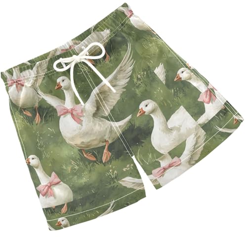 Pigsaly Boys' Swim Board Shorts Watercolor Cute White Goose Pink Bows Boy's Swim Trunks Kids Swimwear 3T