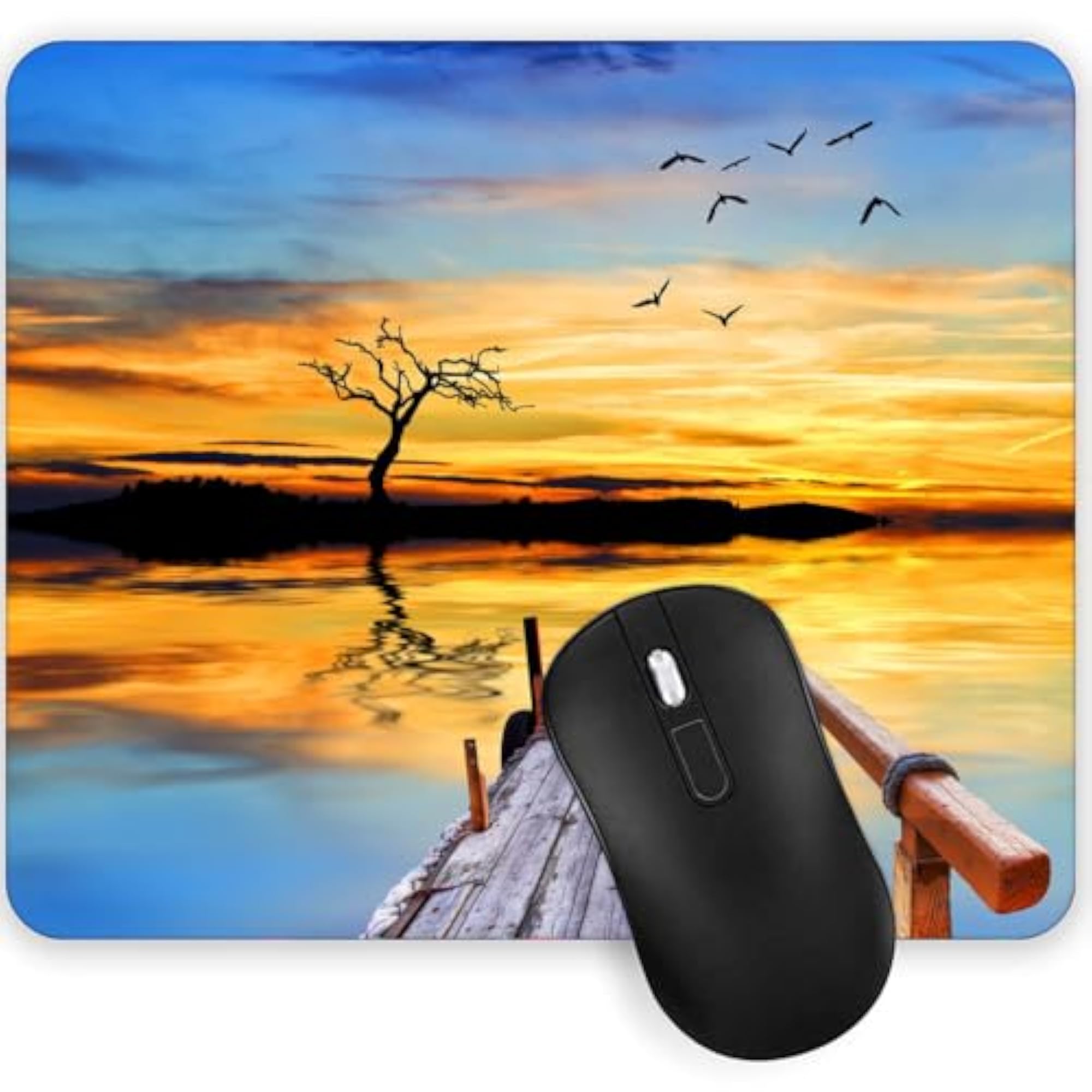Sunset Wooden Pier Mouse Pad with Anti-Slip Base