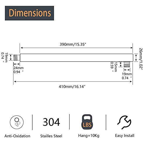 Nearmoon 16 Inch Shower Arm, Rain Shower Head Extension Extender, With Flange And Teflon Tape, Made Of Thicken Stainless Steel For Bathroom Rainfall Showerhead (Brushed Nickel) #TOP1