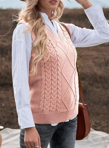 image for EVALESS Womens Sweater Vest V Neck Sleeveless Pink Sweaters for Women 