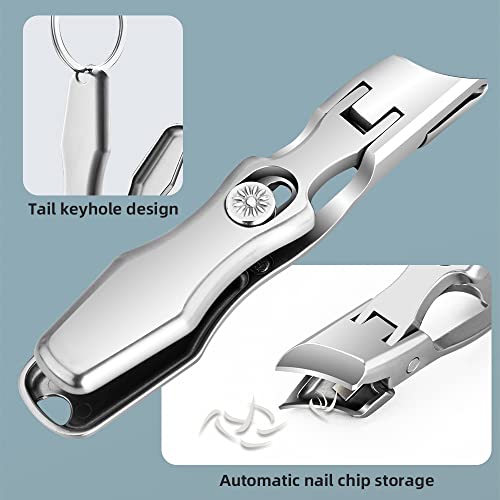Ultra Wide Diagonal Jaw Nail Clippers & Nano Nail File Toenail Clippers Slanted Edge For Thick Nails Cutter For Ingrown Manicure,Pedicure,Men & Women (Classic Diagonal -Silver) #TOP4