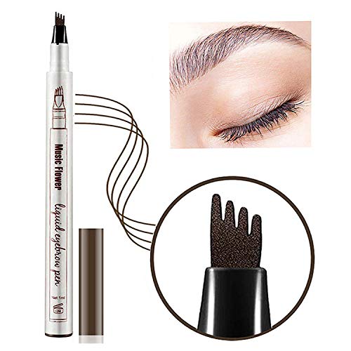 Eyebrow Pencil,Micro Ink Brow Pen 4 Points Eyebrown Pen Eyebrow Tattoo Pen Microblading Eyebrow Pen Tat BrowWaterproof & Smudge-Proof With Four Micro-Fork Tips Applicator for Natural (Dark Brown)