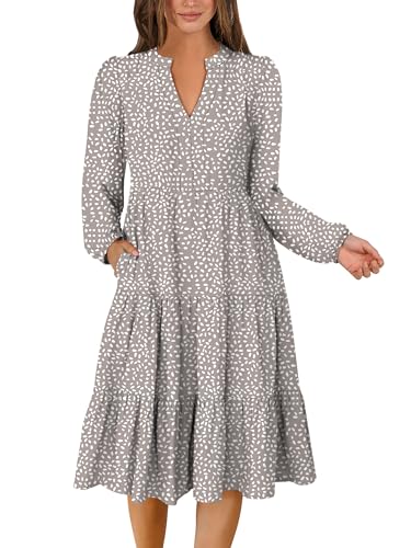 ANRABESS Long Sleeve Midi Dresses for Women V Neck 2025 Fall Fashion Casual Loose Fit Flowy Swing Tiered Vacation Boho Dress