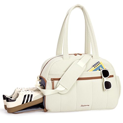Women's Duffle Gym Bag, Carry-On Shoe Compartment for Weekender Overnight