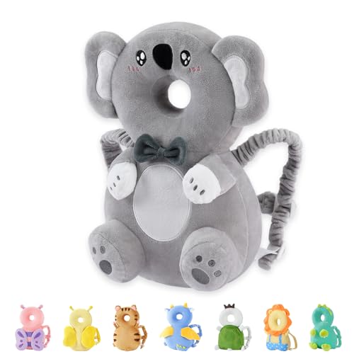 Image of JunNeng Baby Head Protector Backpack for Walking Crawling,Grey Koala | Soft, Breathable, Adjustable, Baby Fall Back Head Protector for Falling