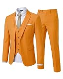 YND Men's Slim Fit 3 Piece Suit Set, One Button Solid Blazer Vest Pants with Tie, for Wedding Party Proms and Business, Orange