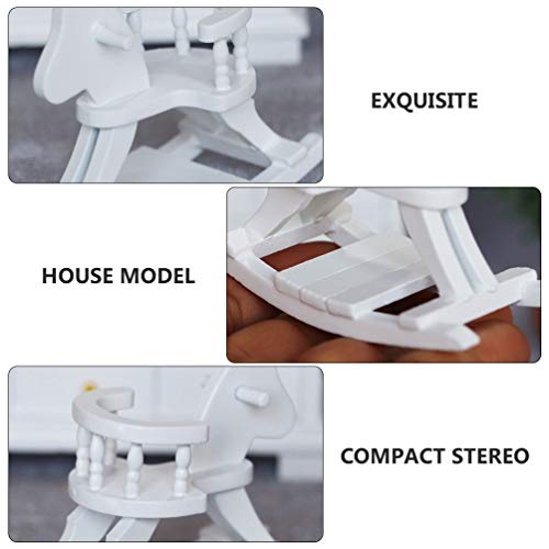 NUOBESTY Miniatura Cavalo de balanço Modelo de Madeira para Casa de Bonecas, Cadeira de Móveis, Jard