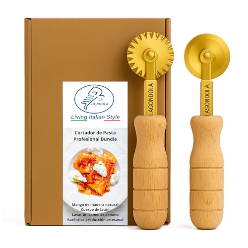 La Gondola Set De 2 Cortadores De Rueda Festoneada Y Lisa Utensilio Para Pasta Fresca Para Casa Y Negocio Cortapastas De Uso Fácil De Latón Y Madera Natural Cortador De Raviolis