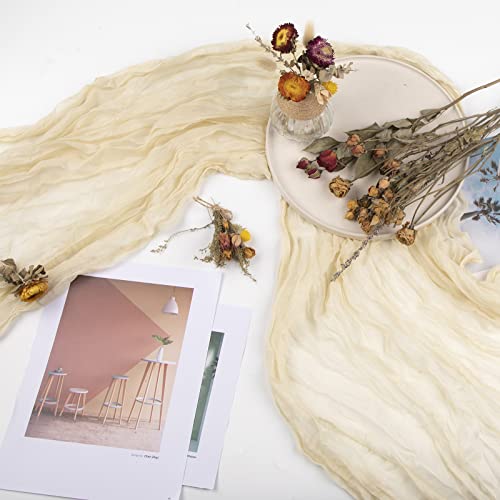 Weltrxe 2 Pcs Cheesecloth Table Runner 35 X 160 Inches, Boho Gauze Table Runner Wedding Decor Arch Draping, Cream Rustic Vintage Table Runner Extra Long Wedding Bridal/Baby Shower Table Decorations #TOP4