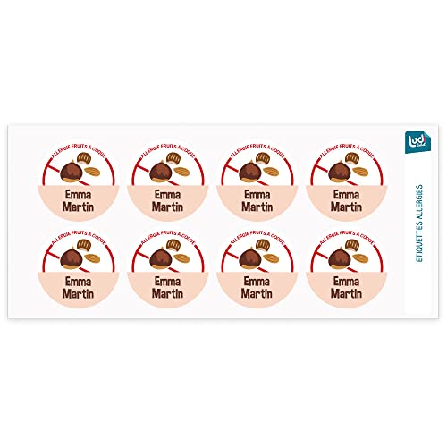 8 Etiquetas Alergias Alimentarias - Redondas - 3,7 x 3,7 cm - Frutos secos