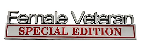 Image of Female Veteran Edition Special Emblem Car Decal, Warrior Soldier 3D Sticker, Female Veteran Special Edition Letters Car Badges, Accessories (Chrome /Red)
