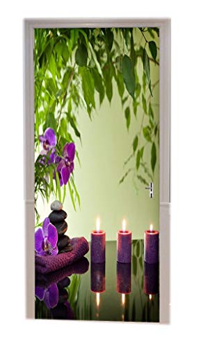 A.Monamour Stickers Muraux Pierres Zen Bougies Orchidées Fleur Serviette Spa Nature Morte Abstrait Fond Vinyle Chambre Porte Stickers Papier Peint Peintures...