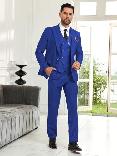 Image of Mens Suit Slim Fit 3 Piece Double Breasted Suit Men Formal Tuxedo Set Casual Wedding Prom Groom Suits