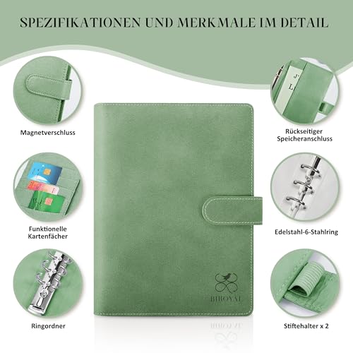 Notizbuch Ringbuch A5 Nachfüllbar, A5 Binder mit 6 Ringe, Tragbares Leder Ringordner mit Nachfüllpapier & Bindertaschen, Tagebuch für Erwachsene Bullet Journal für Schüler Berufstätige Reisende