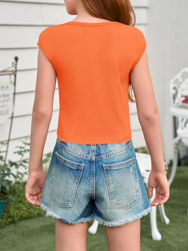 Image of Haloumoning Girls Crop Tops Summer Short Sleeve T Shirts Kids Square Neck Slim Fit Basic Tee