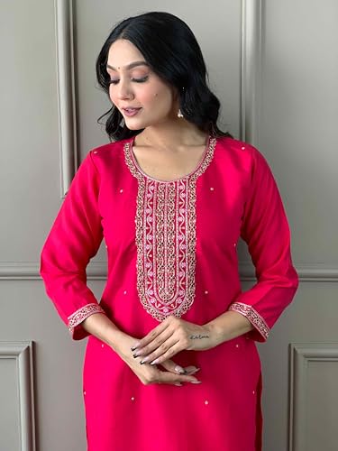 Image of Shiv Textiles Women's Chanderi Silk Embroidered Kurta Pant Dupatta Set(JDA-Lilly-Rani-S)