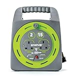 STATUS 2 Socket Cable Reel with 15 Metre Heavy Duty Extension Lead, Thermal Cut-Out Safety for Outdoor and Garden Power Use, Green (S15M2SHBCR1PK2)
