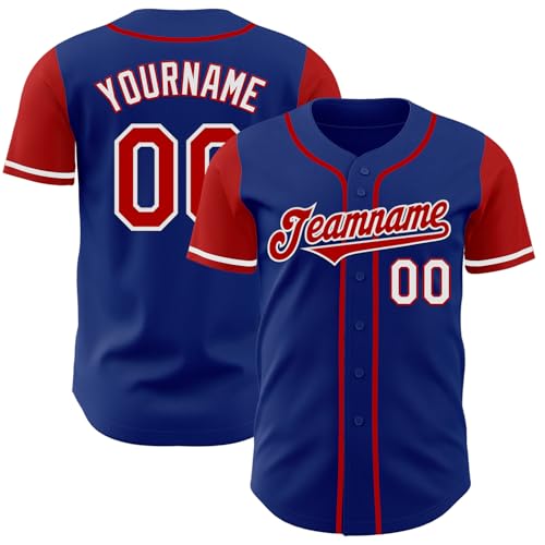 Camiseta de béisbol personalizada unisex en tonos Royal Blue-red White miniatura 1