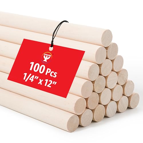 Hygloss Unfinished Birch Dowel Rods for Crafts – 100-Pack, 1/4 x 12 in. Kiln-Dried Wooden Dowel Rod Craft Sticks in Bulk – Durable Wood Sticks That Resist Warping for Home, School, DIY, & More