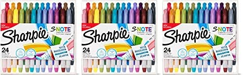 S-Note - Marcadores creativos, resaltadores, colores surtidos, punta de cincel, 24 unidades, paquete de 3