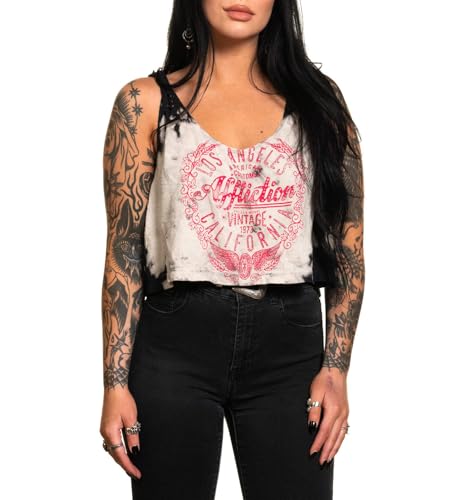 Affliction Women's T-Shirt Tank Vintage Motors Oversized Shirt XS White