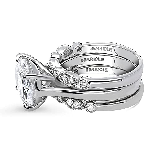 BERRICLE Sterling Silver Milgrain Wedding Engagement Rings 5.5 Carat Cubic Zirconia CZ Solitaire Ring Set for Women, Rhodium Plated3