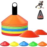 50 Stück Markierungshütchen Hütchen Kegel, Markierungsteller Training, Markierungsteller Hütchen Training, mit Ablage Netzbeutel 5 Farben für Training Fussball Handball Koordination Agilität