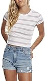 adidas t shirt bauchfrei weiß Bauchfrei Urban Classics Damen Ladies Stripe Cropped Tee T-Shirt, White/girlypink, L