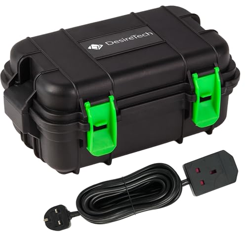 Desiretech Weatherproof Outdoor Electric Box with 1 Gang 10m Extension Lead IP54 Rated Heavy-Duty Power Supply for Garden Tools Christmas Lights and DIY Tasks (Electrical Box & 10m Lead Small)