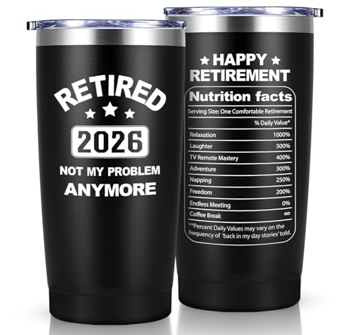 Livole Retirement Gifts for Men, Him, Colleagues, Coworker, Retired 2026 Not My Problem Anymore, Retirement Mug, 20oz 600ml Stainless Steel Insulated Wine Tumbler
