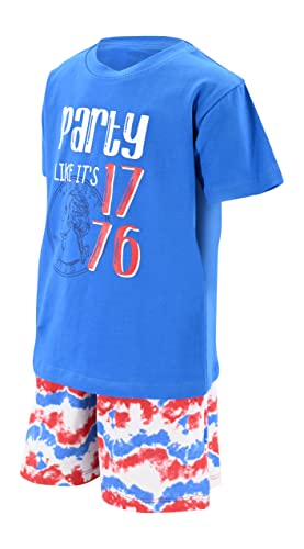 Image of Boys 2pc Shorts Set Outfit Short Sleeve Shirt with Classic Applique Print and Shorts
