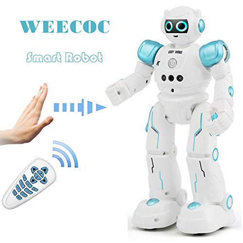 WEECOC Smart Robot Toys Gesture Control Remote Control Robot Kids Toys Birthday Can Singing Dancing Speaking Two Walking Models (Blue)