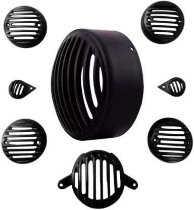 RWT Metal Grill for Headlight, Tail Light, Parking Light, Indicator Grill Protector Compiatitable with Classic 350 & 500 (Black, Set of 8)