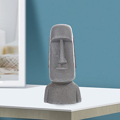 Fenteer 1Pc Resin Easter Island Statue Decor Massive Megalith Retro Style Roman Moai Head Sculpture For Bedroom Desktop Ornament, Gray B #TOP2