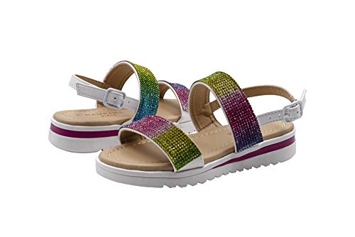 Rampage Girls' Big Kid Slip-On Rhinestone Strap Sandals With Chunky Sole, Open-Toe Flat Fashion Summer Shoes Rainbow #TOP3