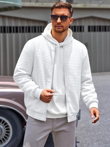 Runcati Mens Bomber Jacket Casual Lightweight Varsity Jackets Waffle Full Zip Coat3