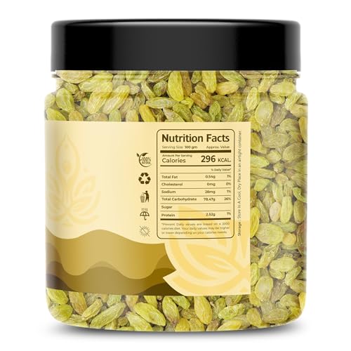 Image of Auravita Healthy Green Raisins 100GM | 100% Natural Dried Grapes (Kishmish) | Nutritious, Delicious & Healthy Snack | Source of Fibre in Nuts | No Preservatives in Dry Fruit