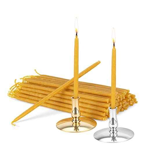 NKlaus - Set 2 portavelas + velas cónicas 100% cera de abeja L 16cm Hecho a mano 40072