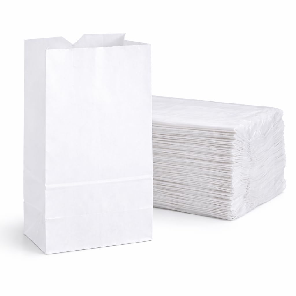 Perfect Stix - Kraft White Bag 6-100 6lb Kraft White Paper Bags- Pack of 100ct, White Bags