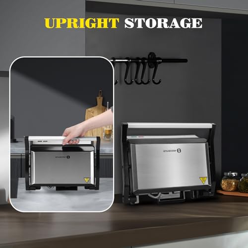 Aigostar Panini Press, 1200W Sandwich Maker and Electric Indoor Grill with Ceramic Non-Stick Coated Plates, Opens 180°to Fit Any Size of Food, Stainless Steel Surface & Removable Drip Tray, Silver by Aigostar - Image 8