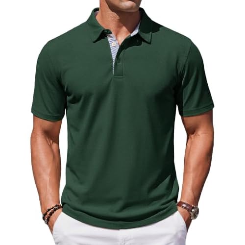 TACVASEN Men's Polo Shirts Short Sleeve Cotton Pique T-Shirt 3 Buttons Golf Shirts Classic Fit Casual T-Shirt