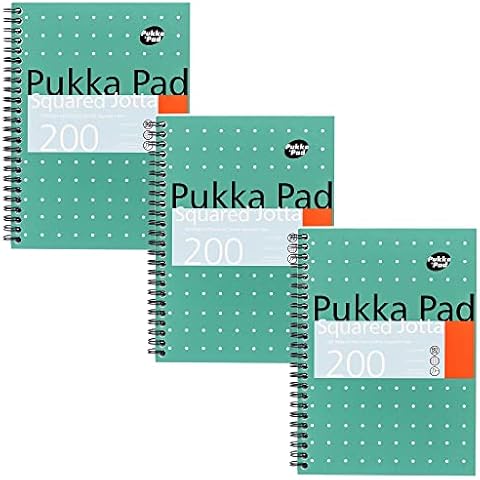 Pukka Pad, A5 Squared Jotta Book 3-Pack - 21 x 14.9cm - Wirebound Notebook with 5mm Squares on 80GSM White Paper with Perforated Edges for Easy Removal - 200 Pages Cover