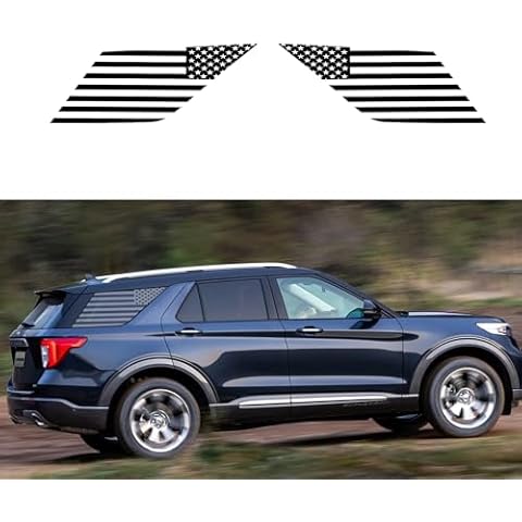 CONGCONG Matte Black Precut American Flag Rear Side Quarter Window Decals Fit for Ford Explorer 2020-2023. Cover